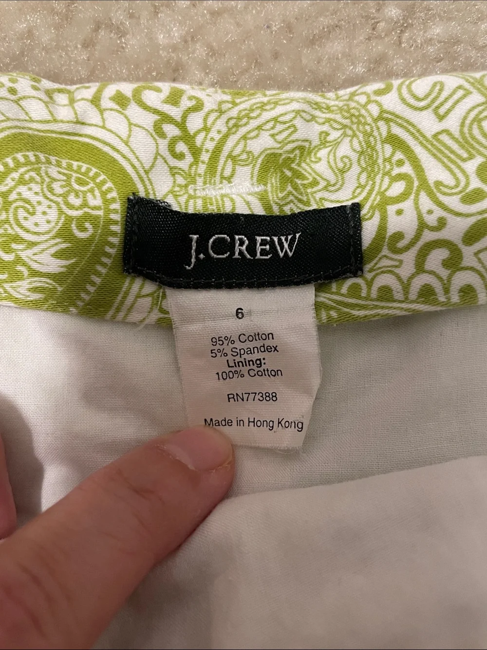 J. Crew Light Green Paisley Pleated Skater Skirt with White Waist Tie